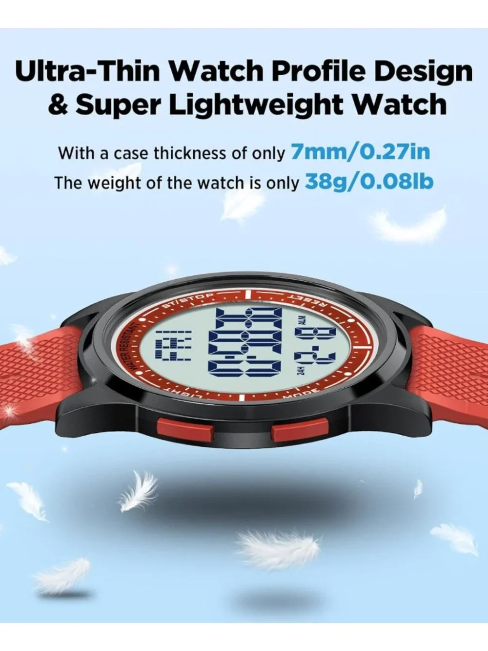 Ultra-Thin Waterproof Digital Sports Watch for Men & Women - 50M, Lightweight